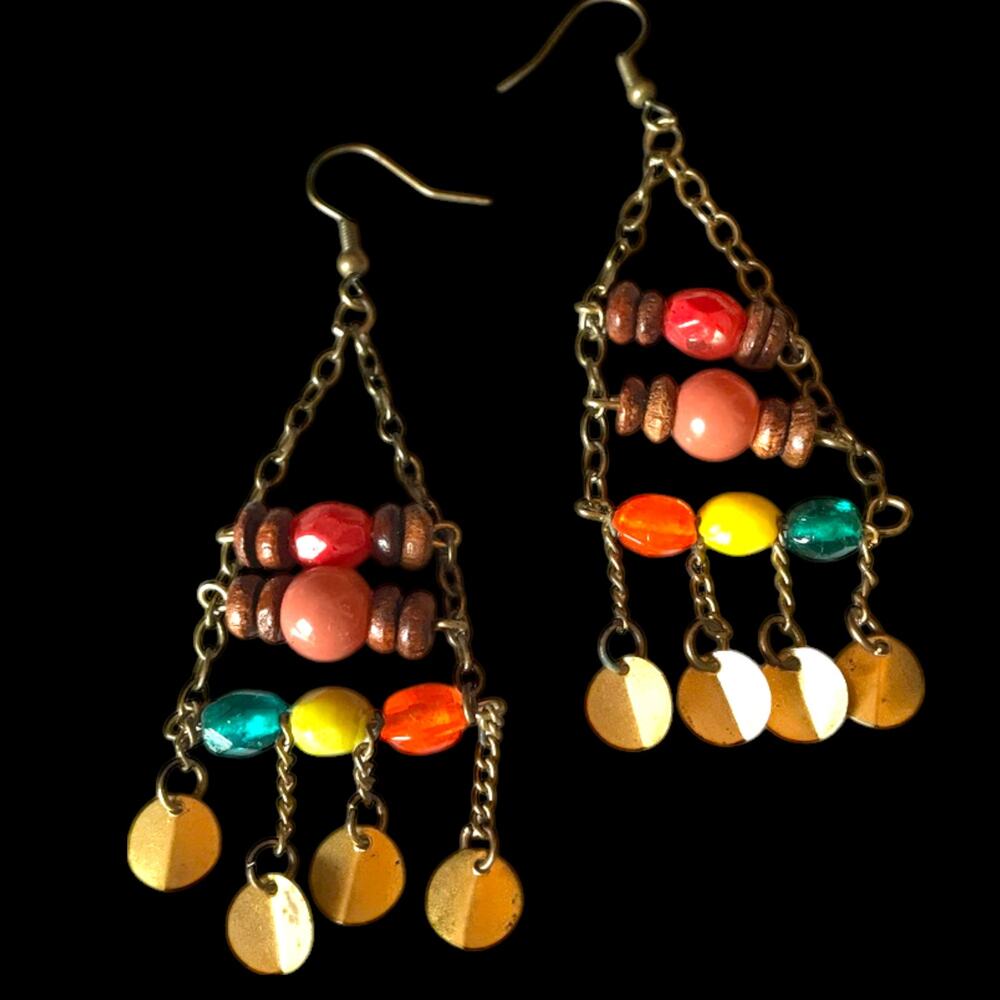 Bohemian brass tone colorful beaded earrings